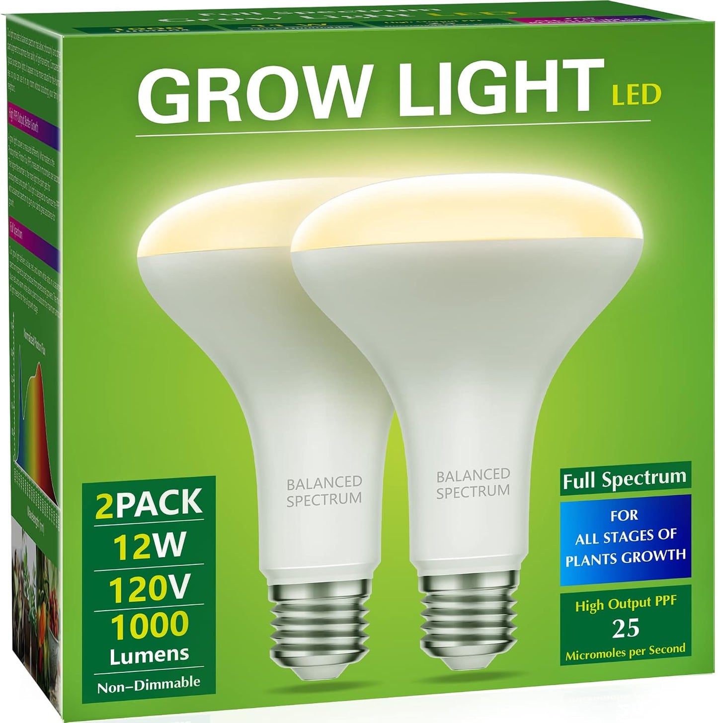 2 Pzas Bombilla LED BR30 Luz Cultivo Interior 12W