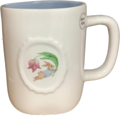 Taza de café de doble cara con diseño de conejo y tulipán