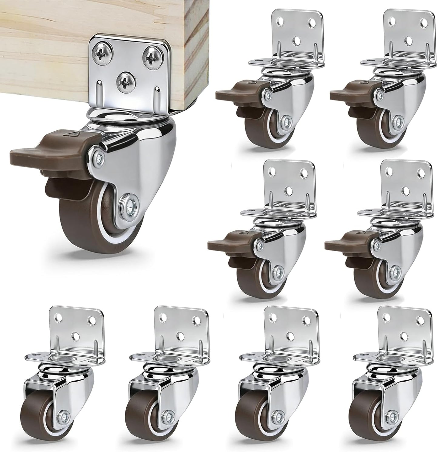 Ruedas giratorias L 1pulg freno carga 99lb set 8