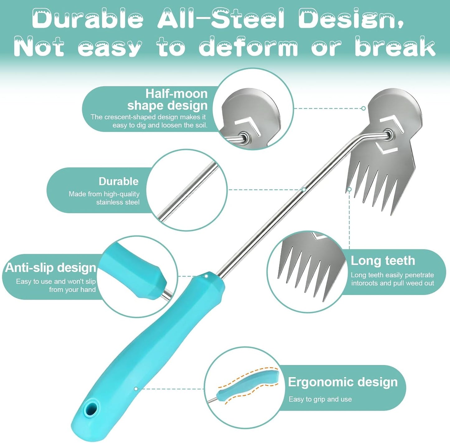 Herramienta deshierbe acero inox 6 dientes mango ergonómico