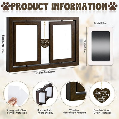 Portarretratos perros 4x6pulg kit huellas madera regalo condolencia
