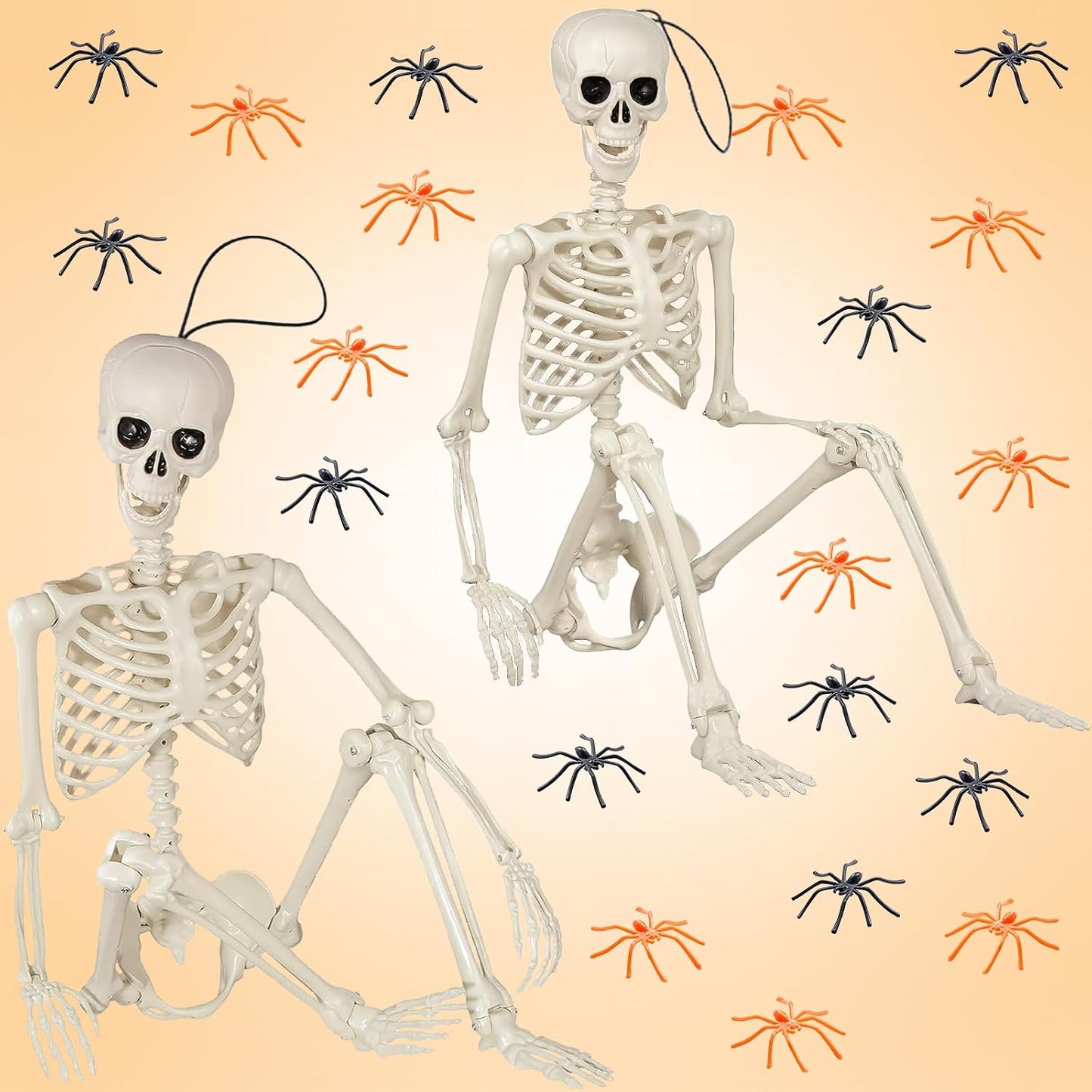 2 Pzas Esqueletos 16pulg y 20 Arañas Plástico Halloween