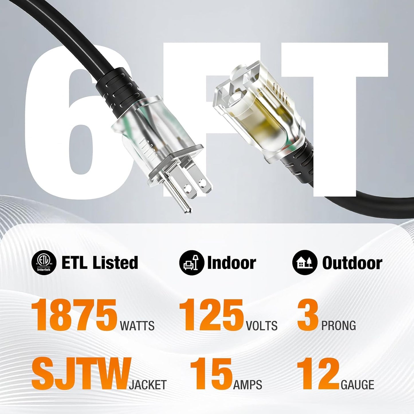 Cable extensión exterior 6ft 12/3 con luz