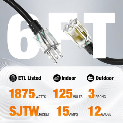 Cable extensión exterior 6ft 12/3 con luz