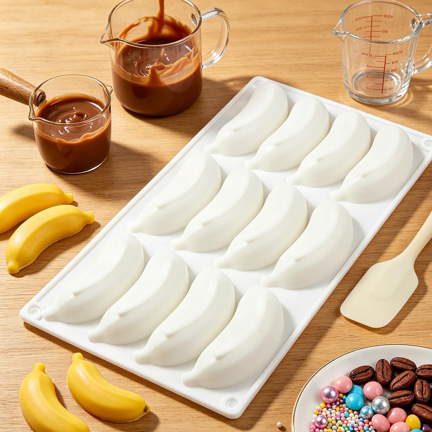 Moldes silicón plátano 12 cavidades para mousse chocolate caramelo