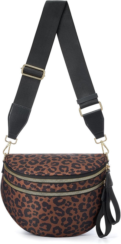 Bolsa cruzada mujer gran tamaño estampado leopardo marrón