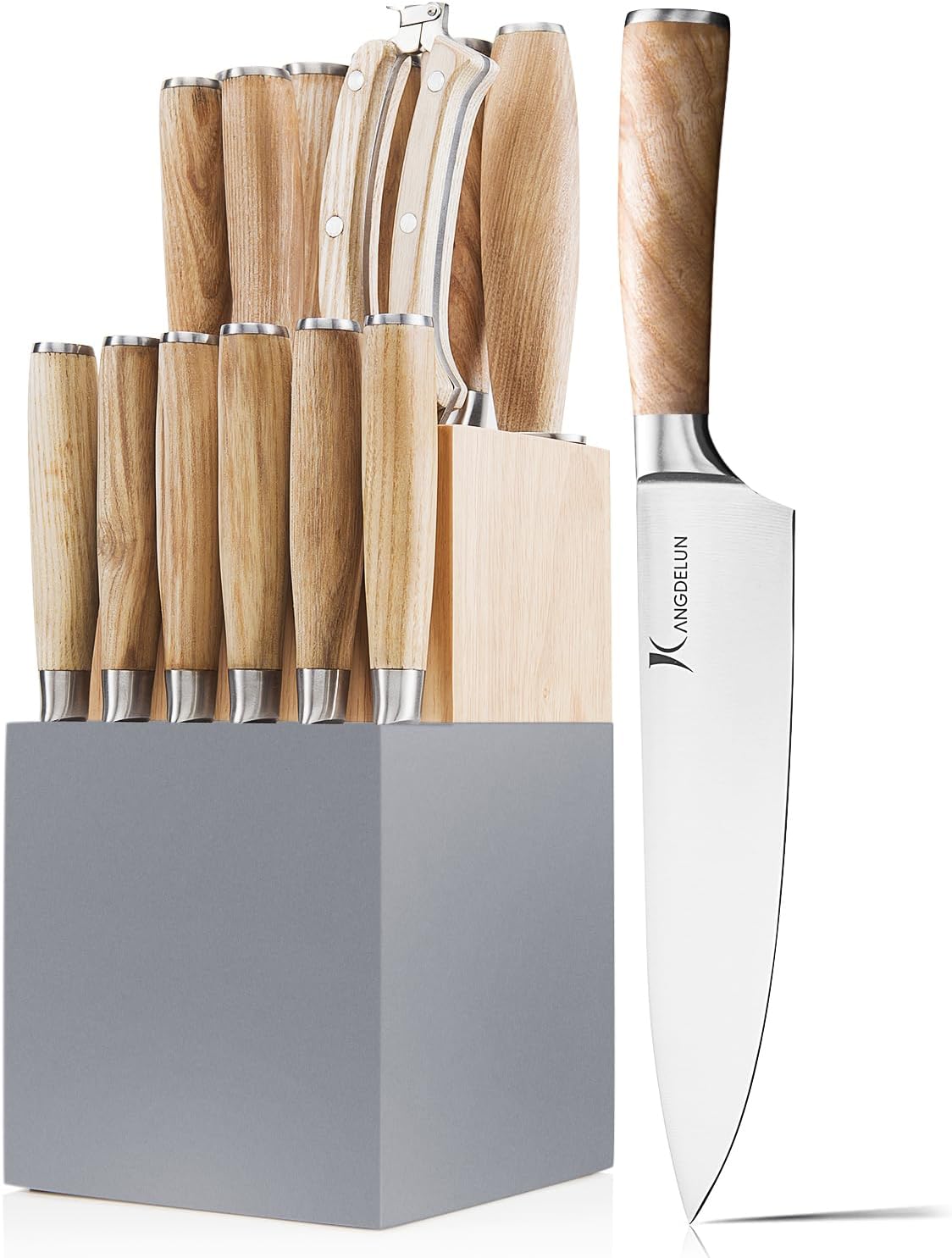 Set 15 Cuchillos Acero Inox con Bloque y Afilador de 8"
