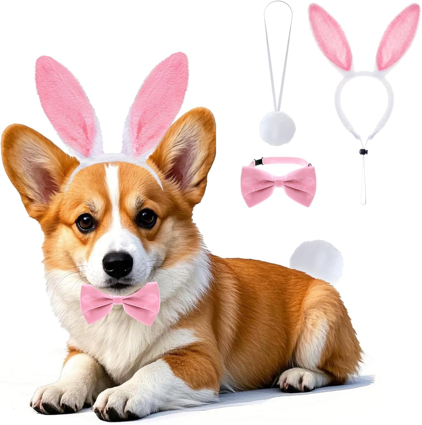 Disfraces Pascua perro 3 pzas orejas pajarita cola rosa