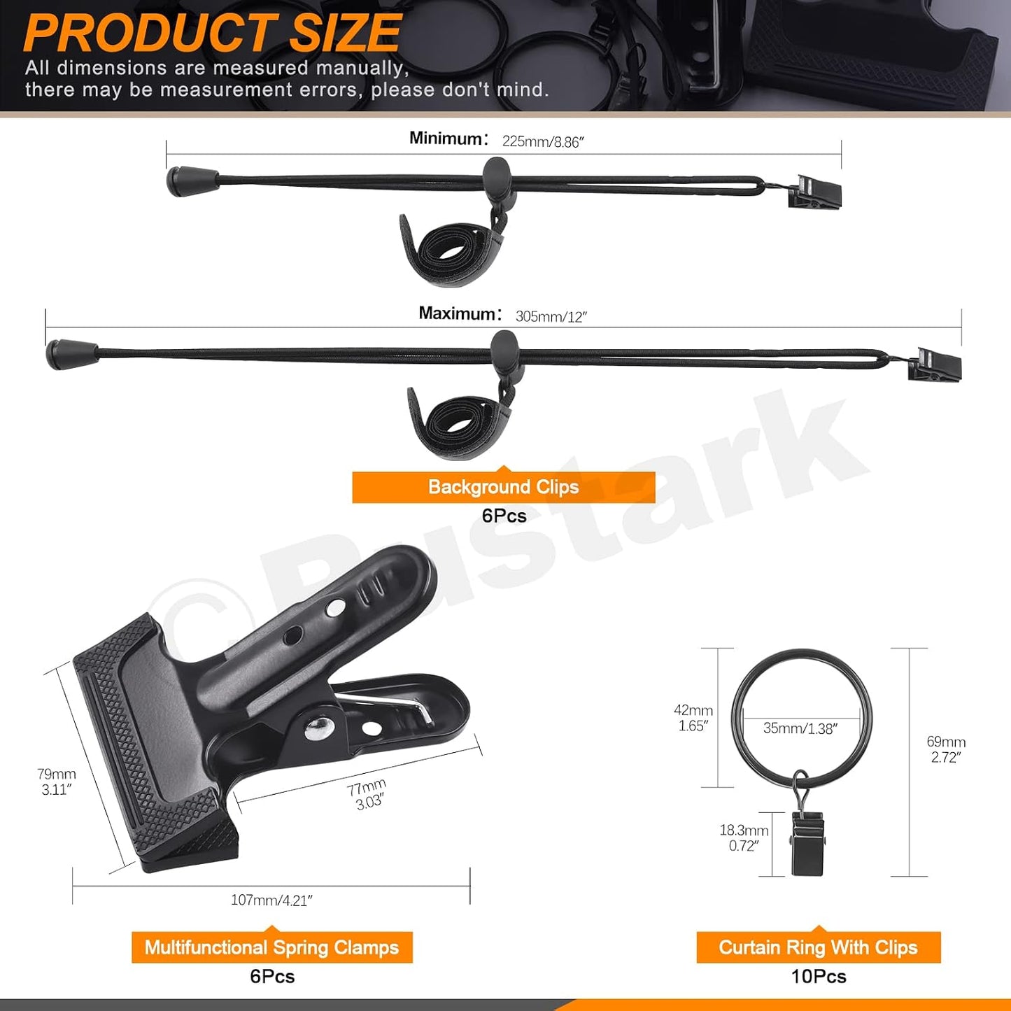 22 Abrazaderas Resorte para Telón Fondo Clips Elásticos Kit Surtido