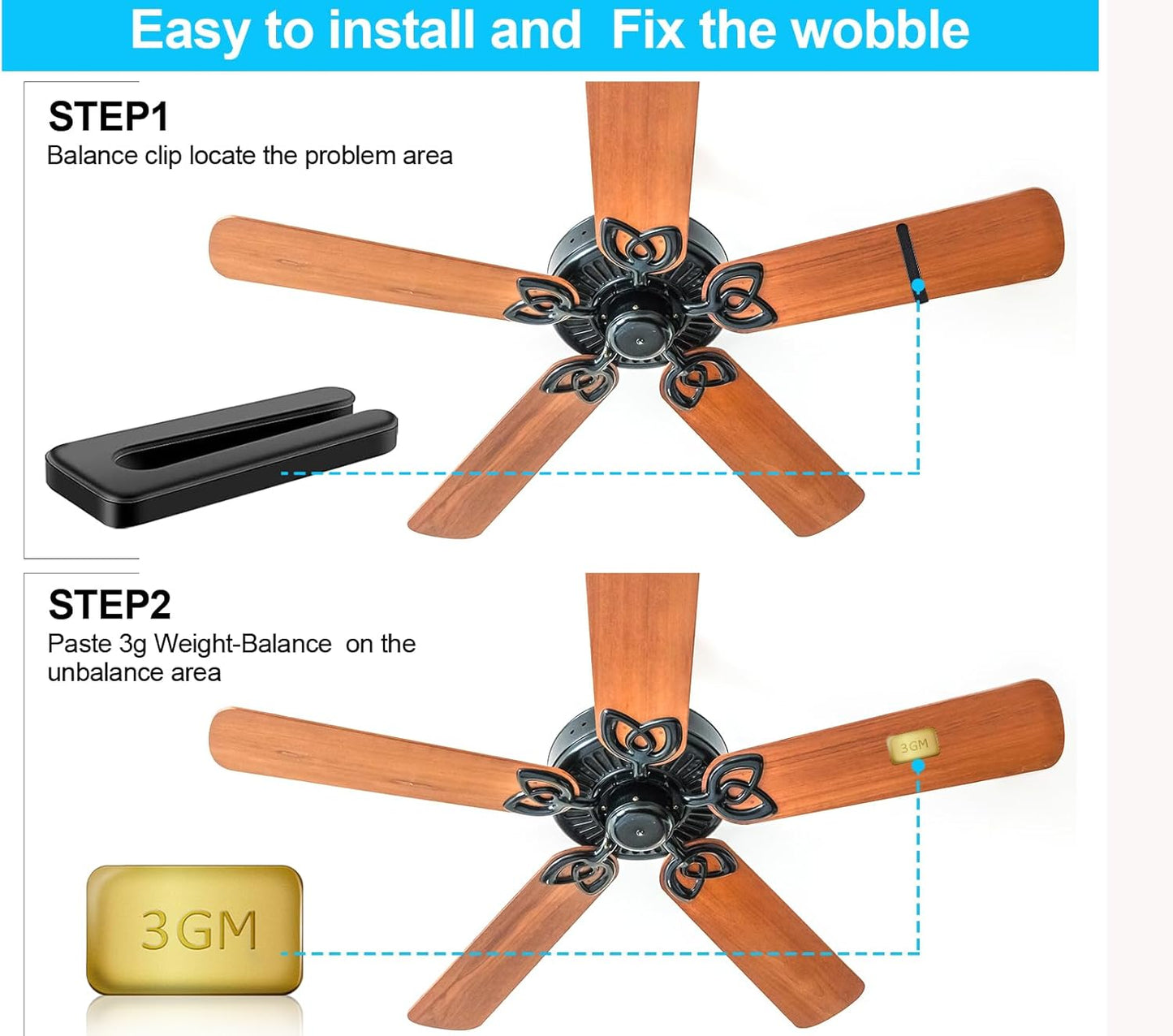 Kit equilibrio ventilador techo 18 dorados sin herramientas