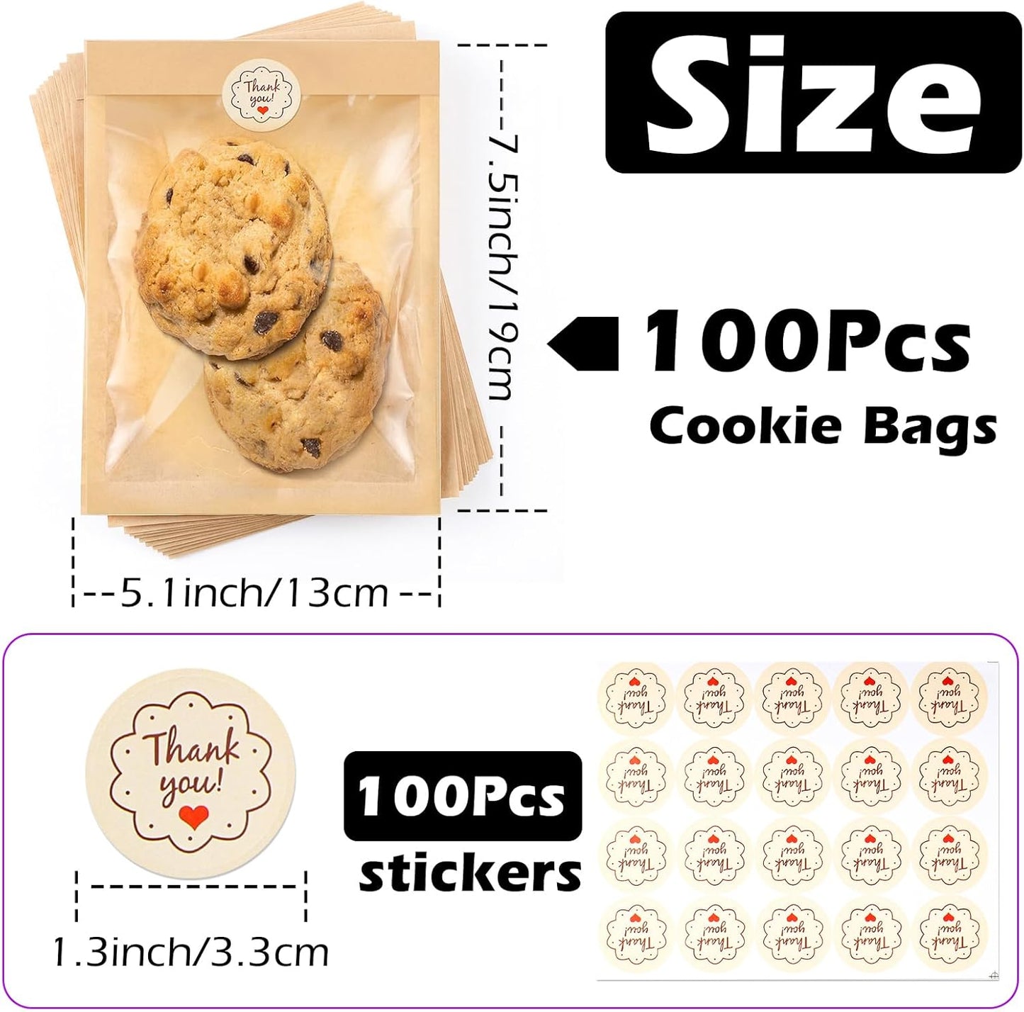 100 Bolsas papel kraft con ventana 5.1x7.5pulg a prueba de aceite