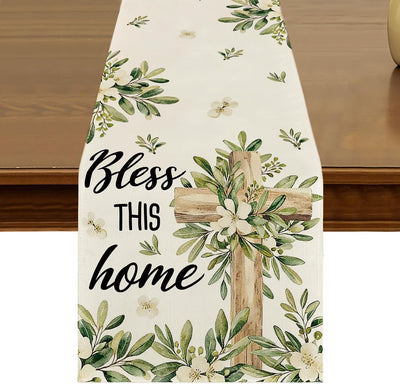 Camino de mesa Pascua con cruz de olivo 13 x 72 pulgadas decoración interior exterior