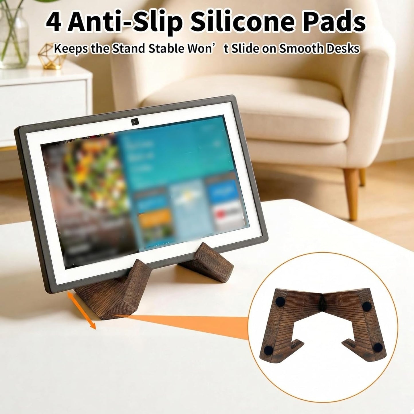 Soporte de madera maciza para Echo Show 15 con 4 almohadillas antideslizantes