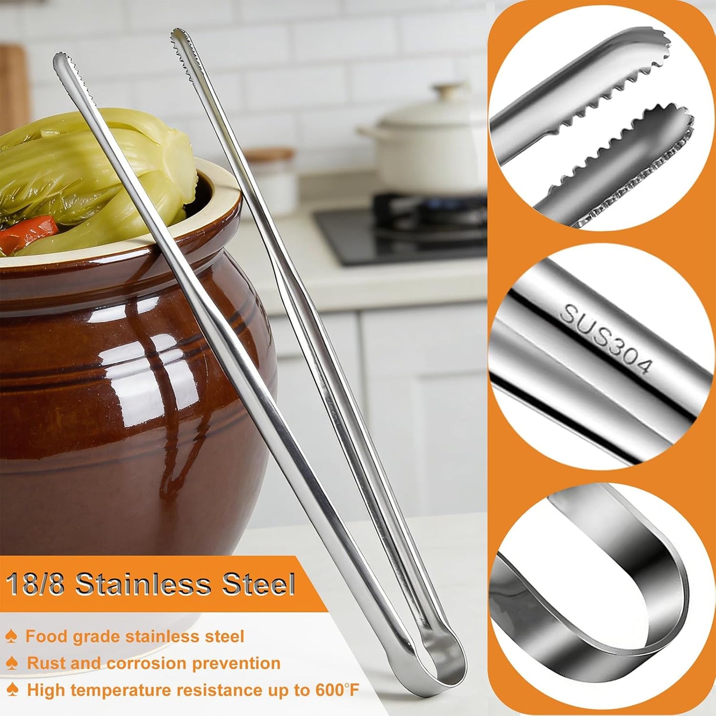 Set 2 Pinzas Acero Inox Puntas Dentadas Asar Parrilla