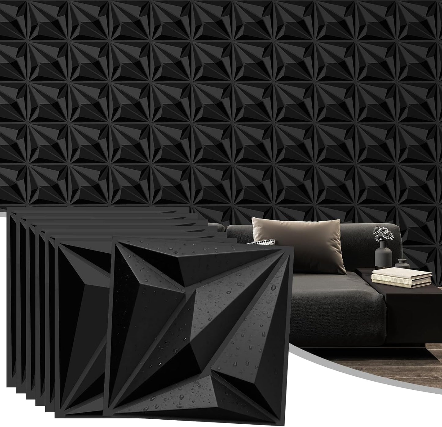 33 Paneles Pared 3D Negro Impermeable PVC Sala Juegos