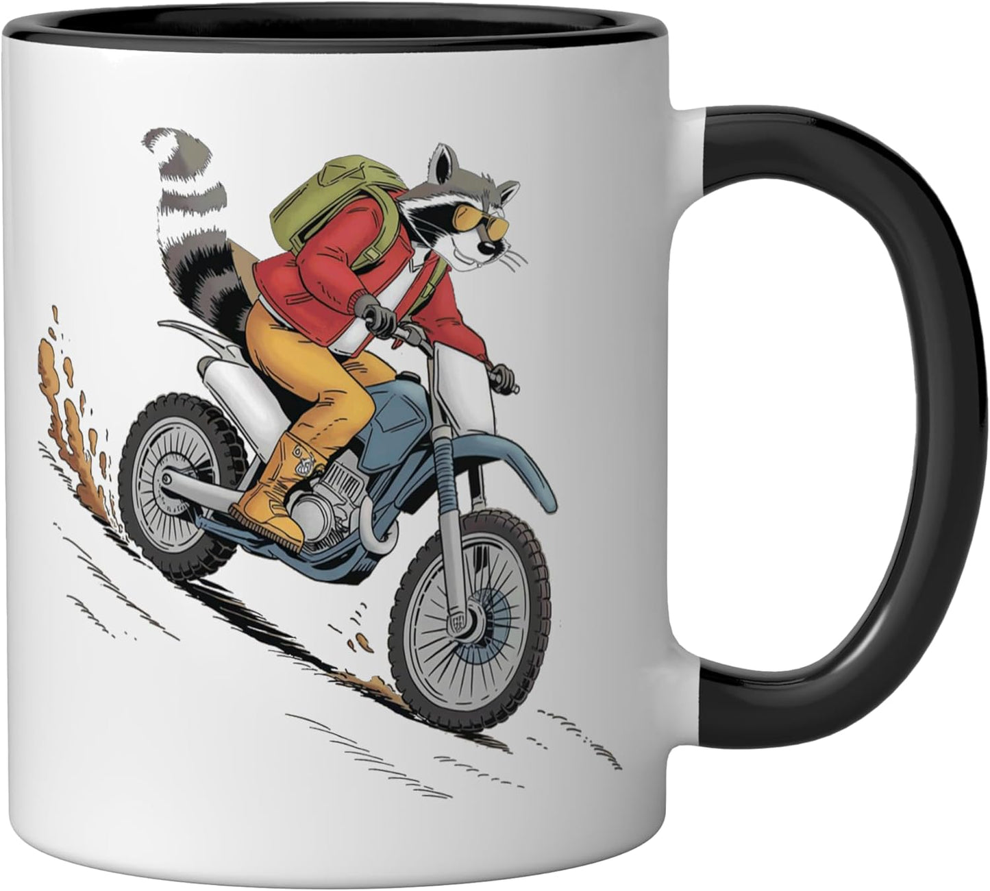 Taza cerámica para motociclista dirt biking Raccoon negro/blanco