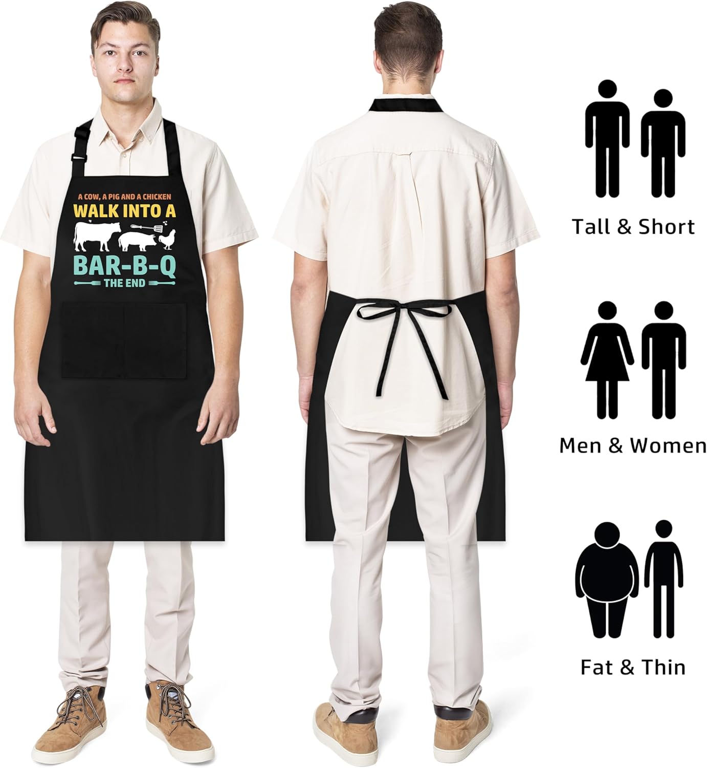 Delantales de parrilla divertidos para hombres y mujeres A Cow A Pig And Chicken Walk Into Bar B Q
