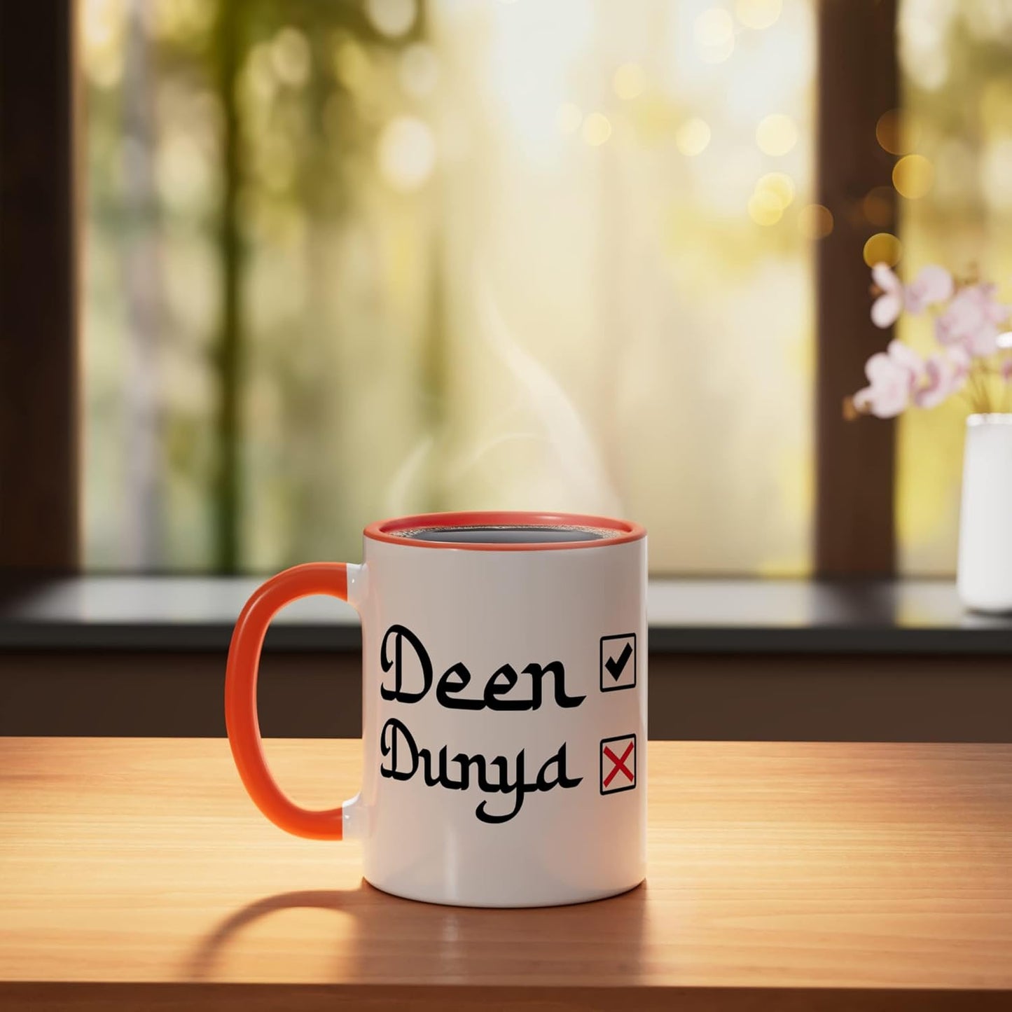 Taza Cerámica Deen Over Dunya Islam Halal Naranja/Blanco