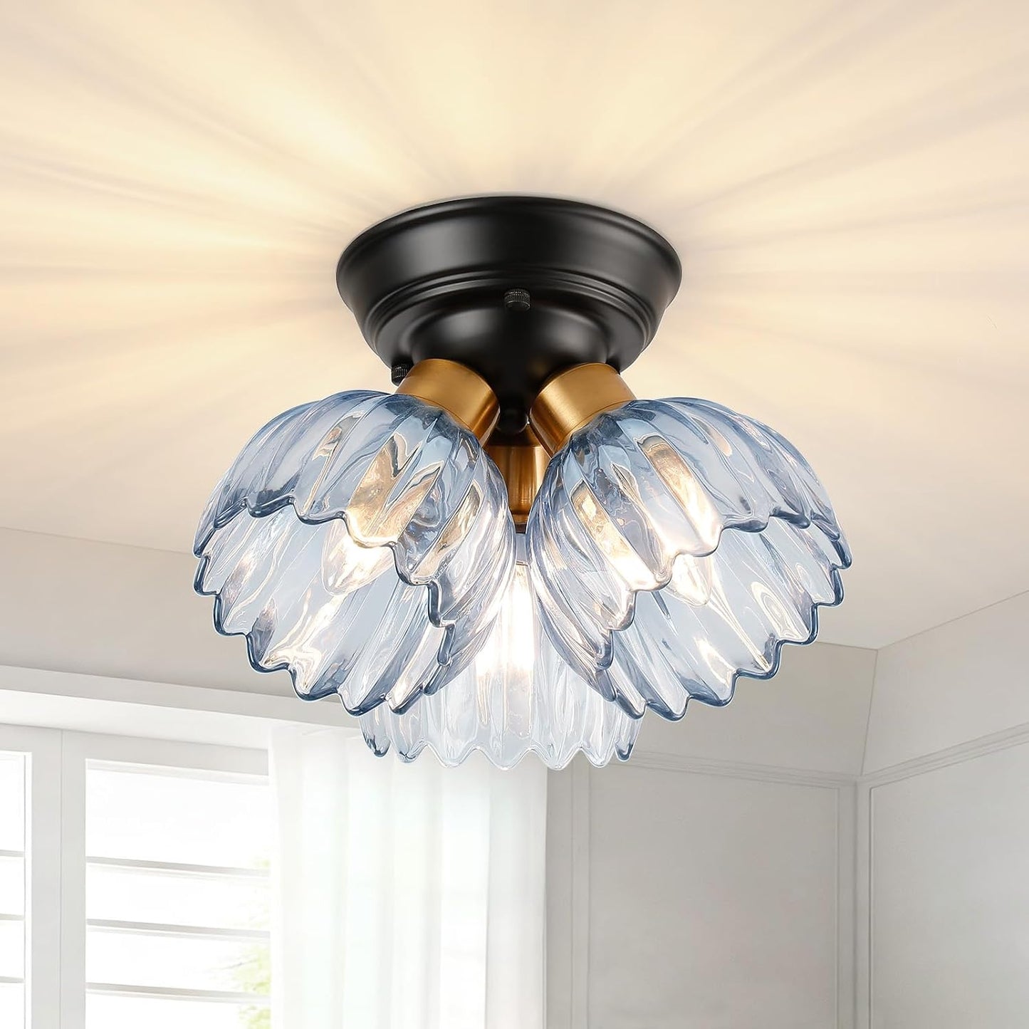 Lámpara techo 3 luces tulipán azul moderna