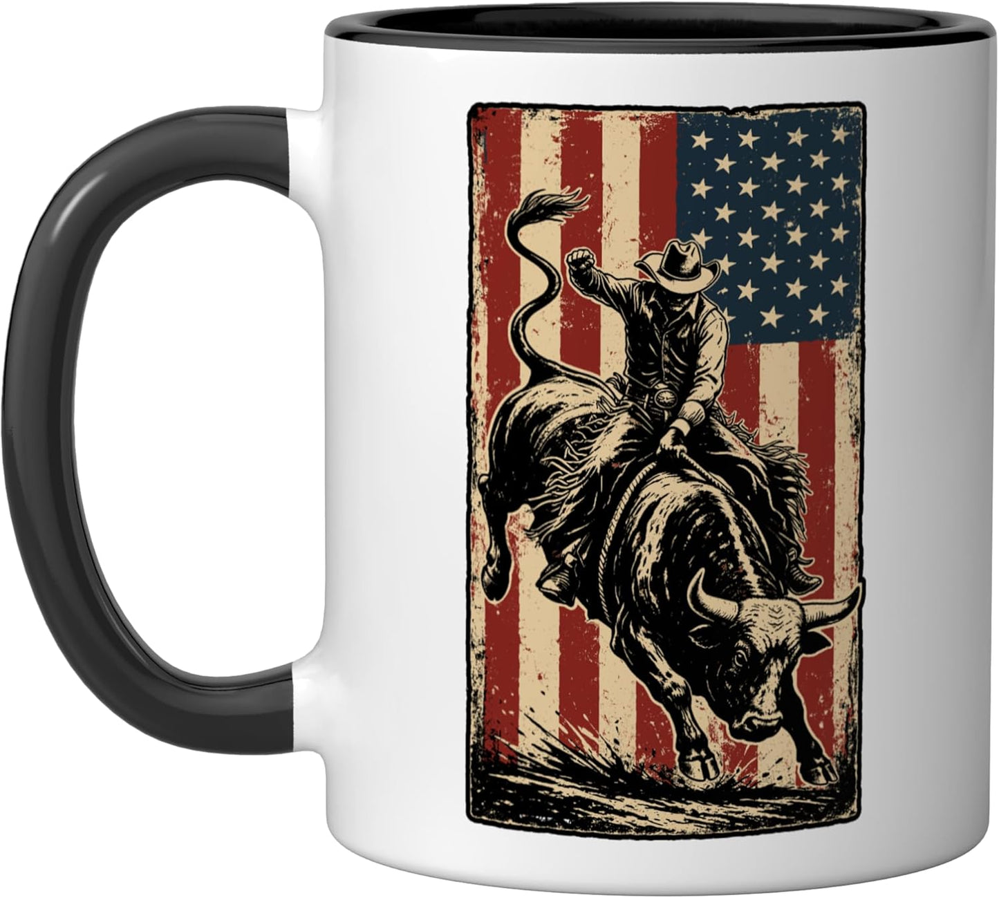Taza Cerámica Vaquero Bandera Americana Negro Blanco
