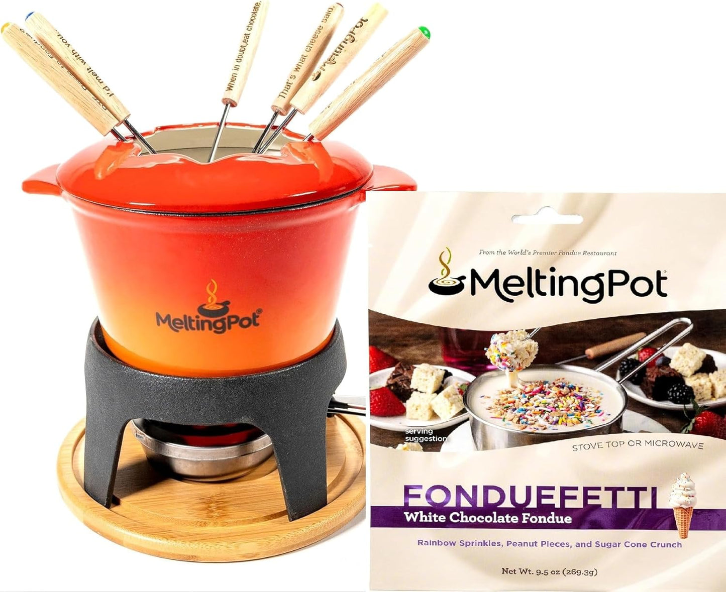 Juego fondue hierro fundido 3 bolsas 9.75oz chocolate blanco
