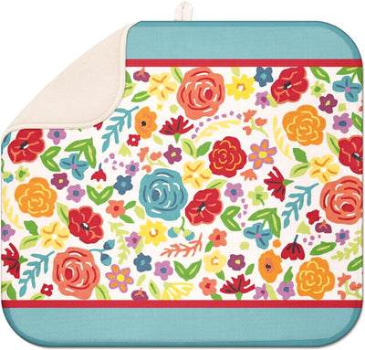 Tapete secado platos turquesa 16x18pulg microfibra diseño floral