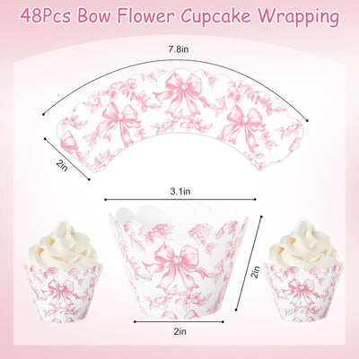 Papel para cupcakes con lazo floral rosa Whaline 48 unidades