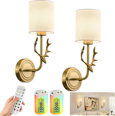2 Apliques Pared Inalámbricos LED RGB 10000mAh Dorado Regulable