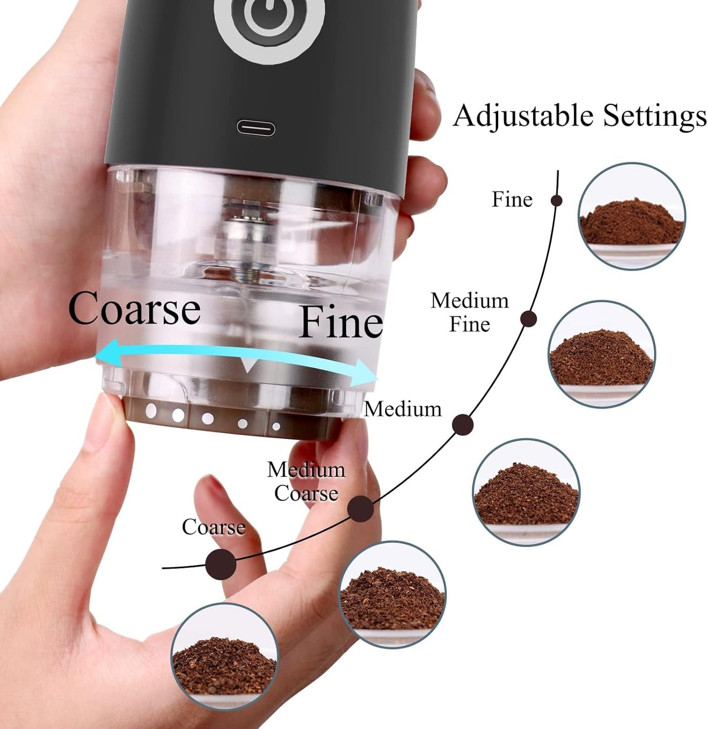Molinillo de café portátil 2 en 1 eléctrico y manual con 5 ajustes