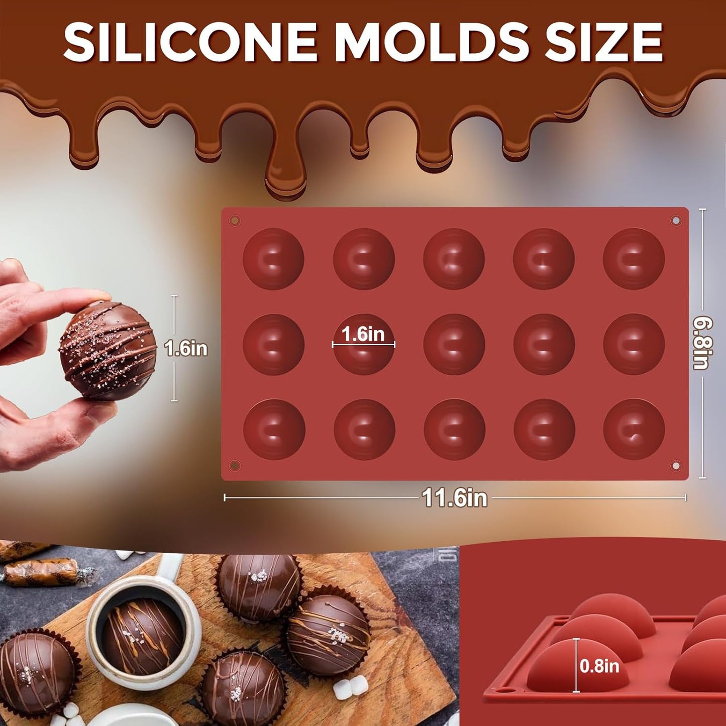 Moldes pequeños de silicona para bombas de chocolate caliente, 2 paquetes de 15 agujeros