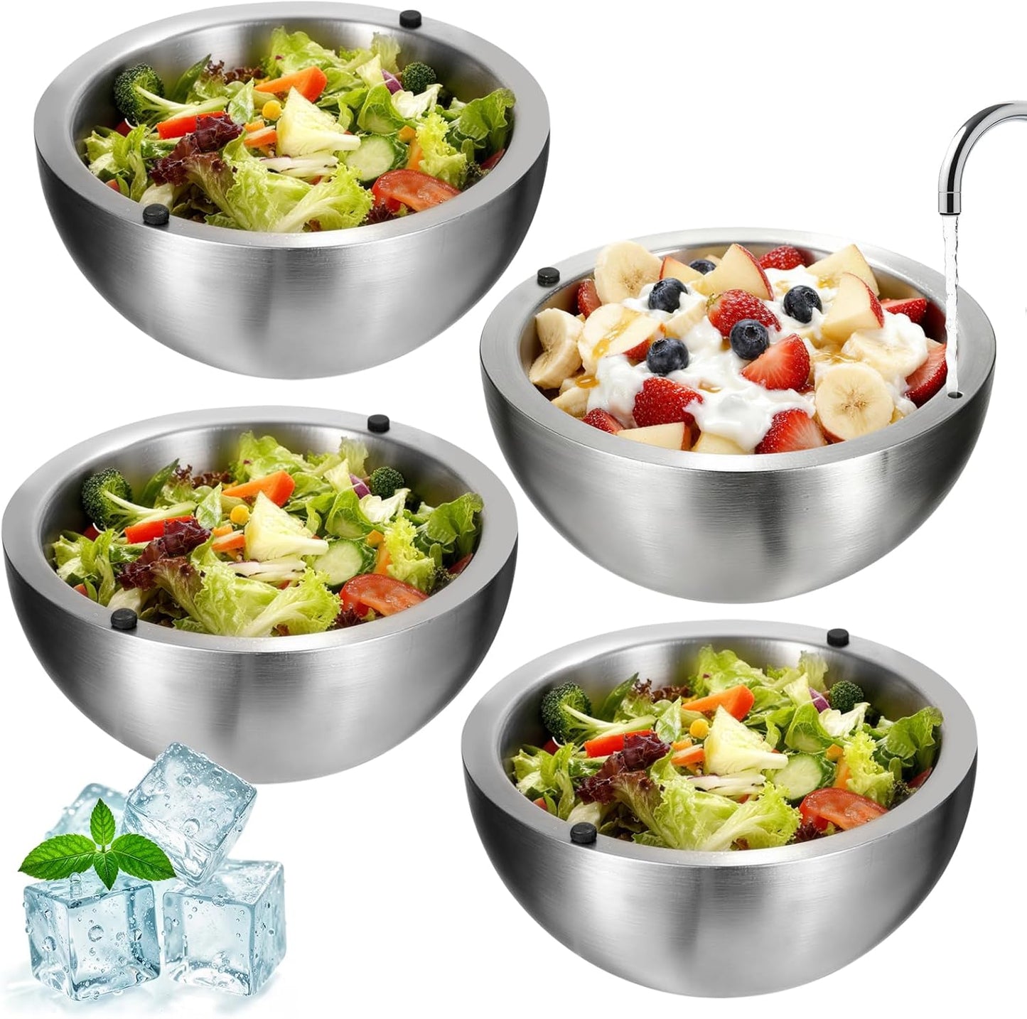 Pack 4 Cuencos Metal Aislado 35oz para Ensaladas y Salsas