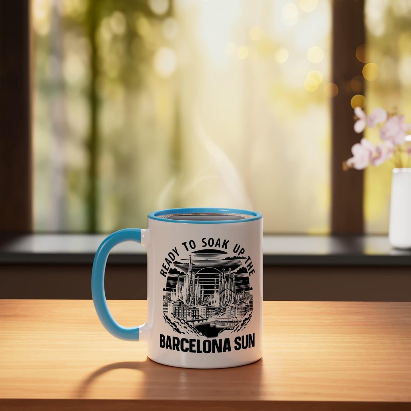Taza Cerámica Barcelona Skyline Azul/Blanco