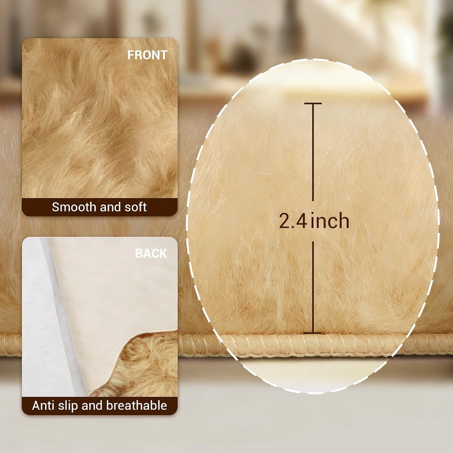 Alfombra piel sintética suave 2x3ft para dormitorio bebé sala