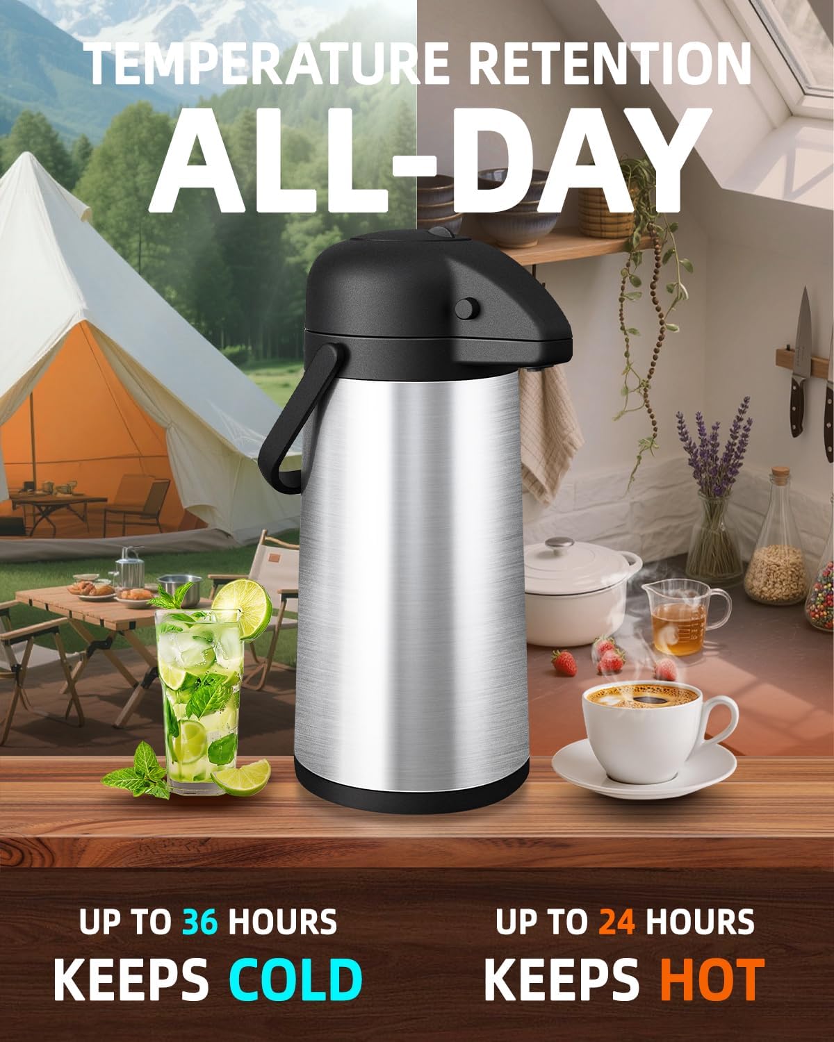 Jarra café térmica acero inox 102oz con bomba para fiestas