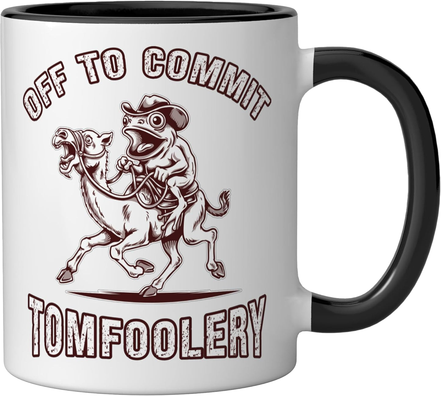 Taza cerámica Funny Cowboy Frog Meme Negro/Blanco