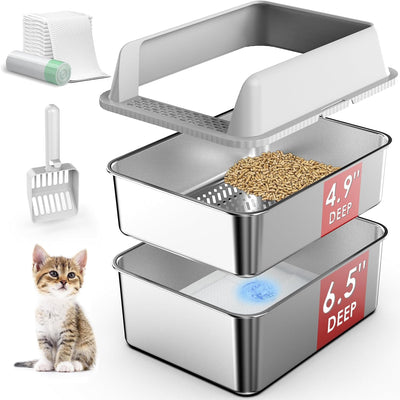 Caja arena acero inox con tapa para gatos 17x13pulg