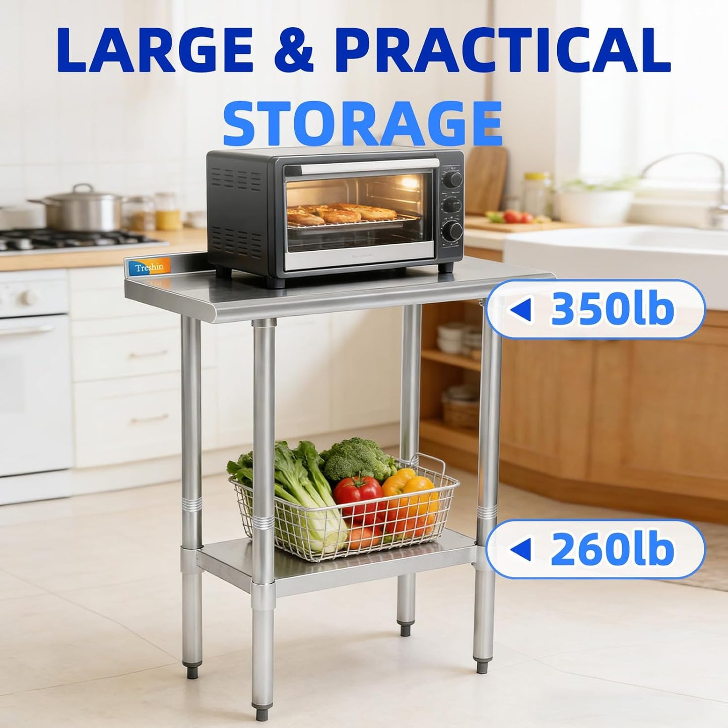 Mesa acero inox 18x30pulg con estante y proteccion salpicaduras