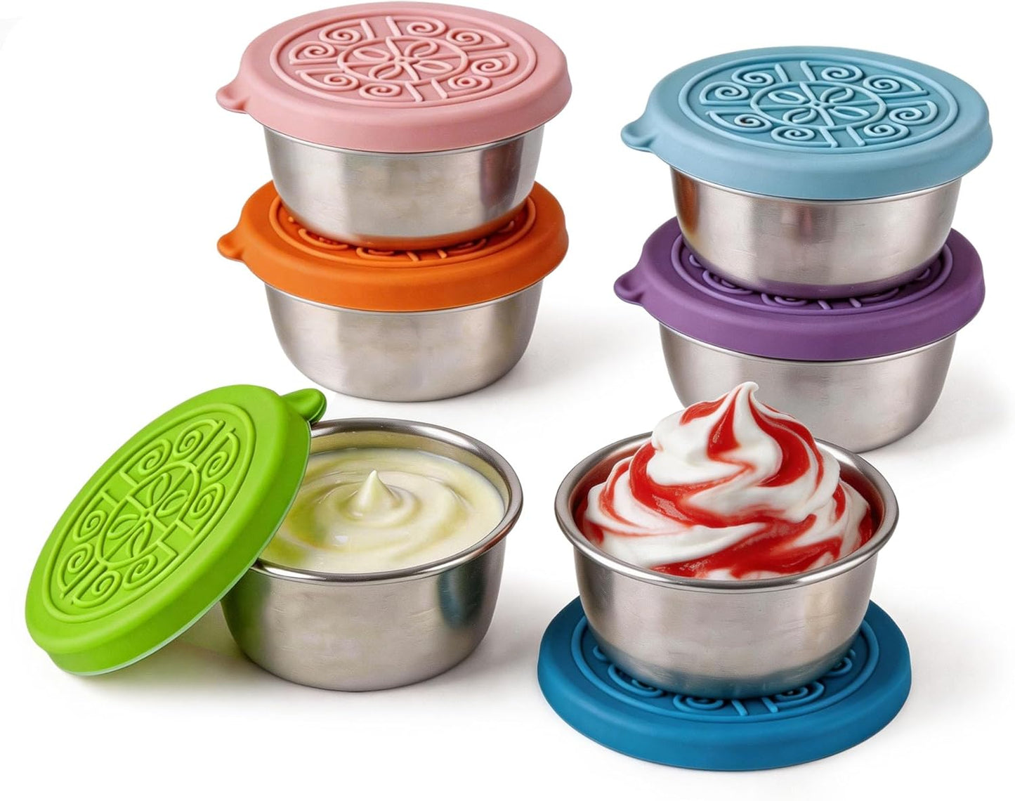 6 Pzas Recipiente Acero Inox 1.6oz con Tapas Condimentos