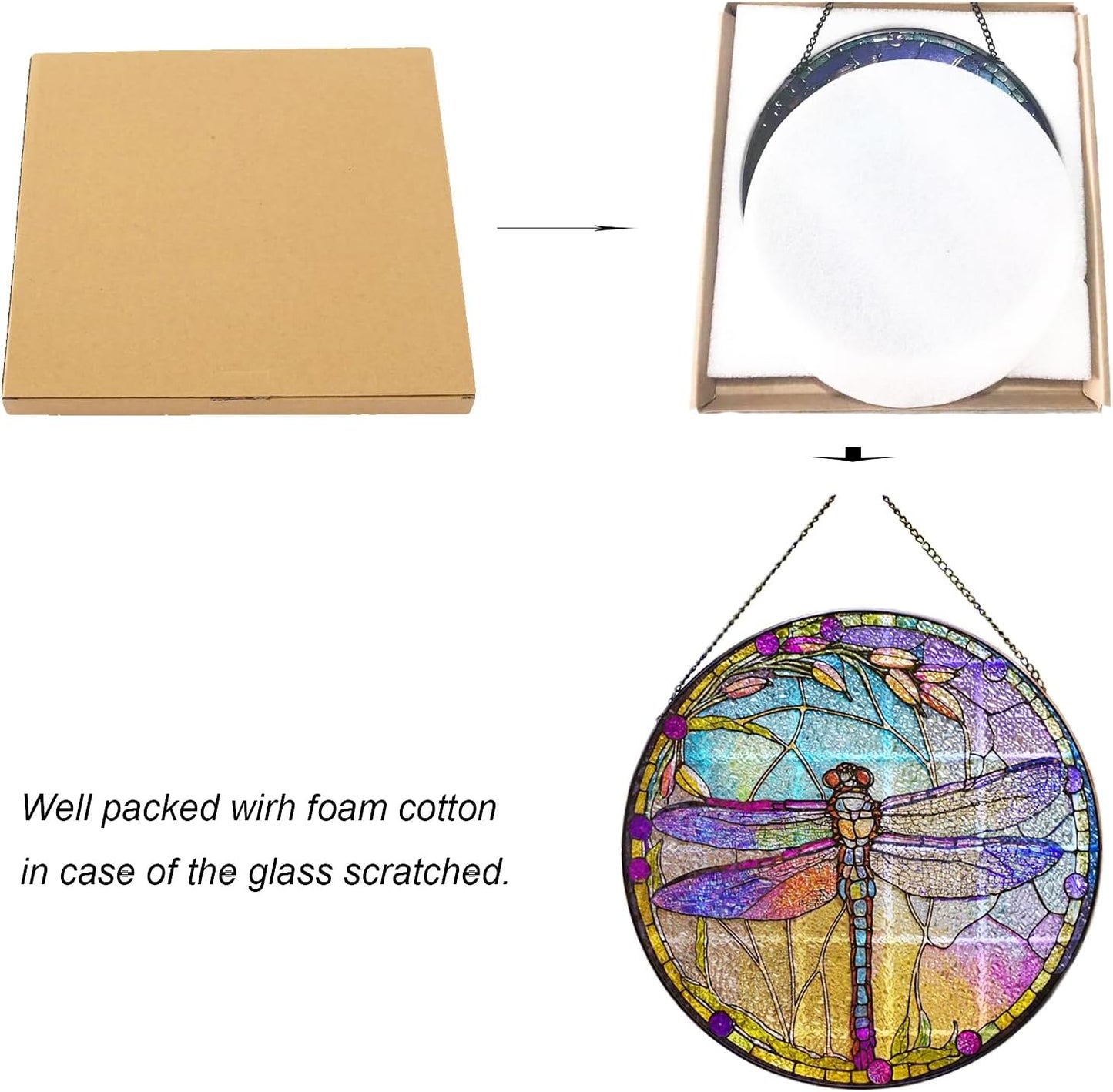 Atrapasoles libélula vidrio pintado 7.8pulg decoración hogar