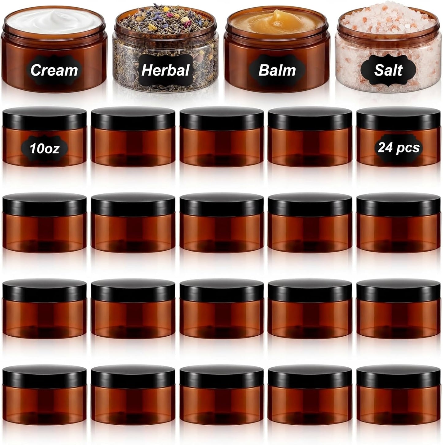 Recipientes plástico 24pzas 10oz con tapa vacíos color ámbar