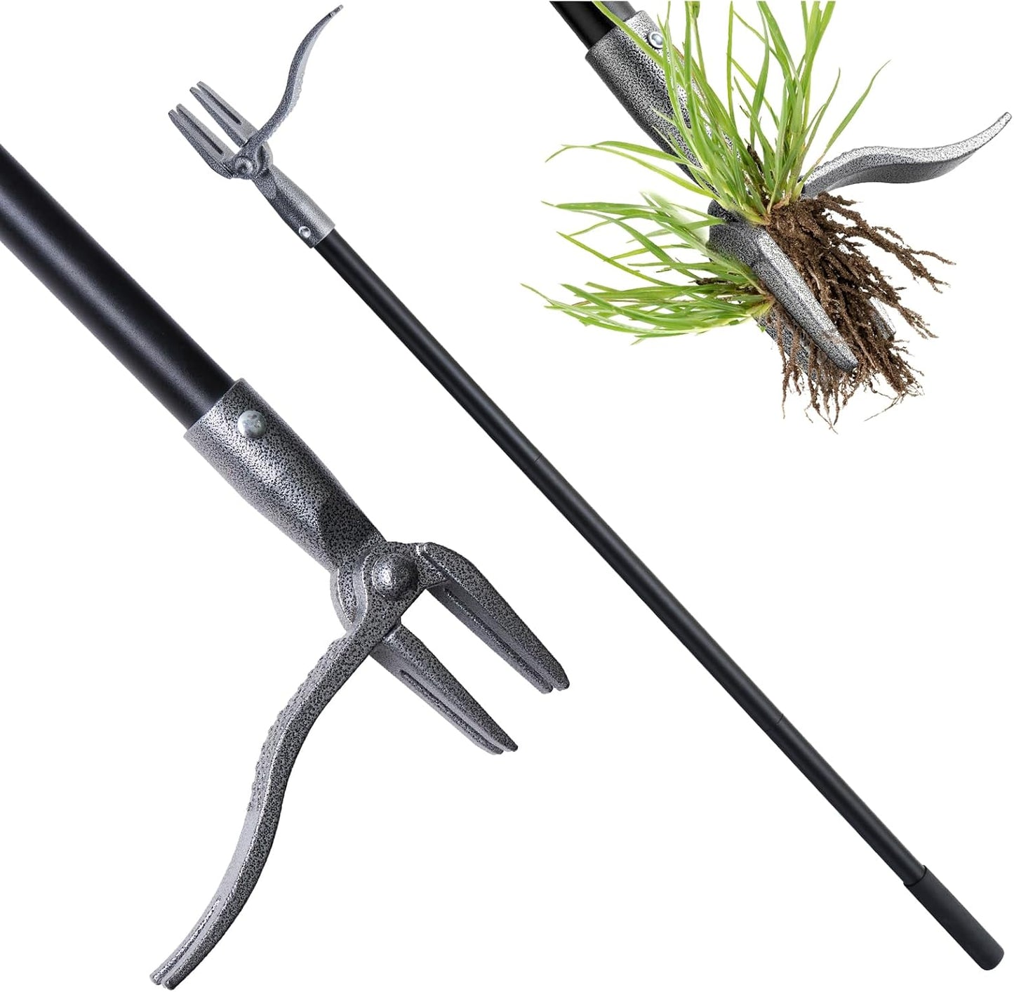 Extractor malezas mango largo acero cabeza 4 garras