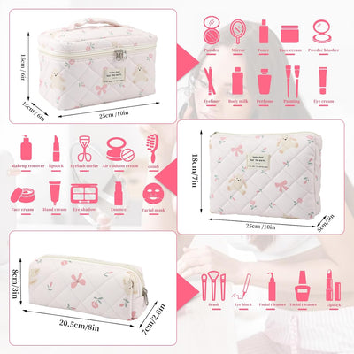 Bolsa maquillaje acolchada 3 pzas portátil