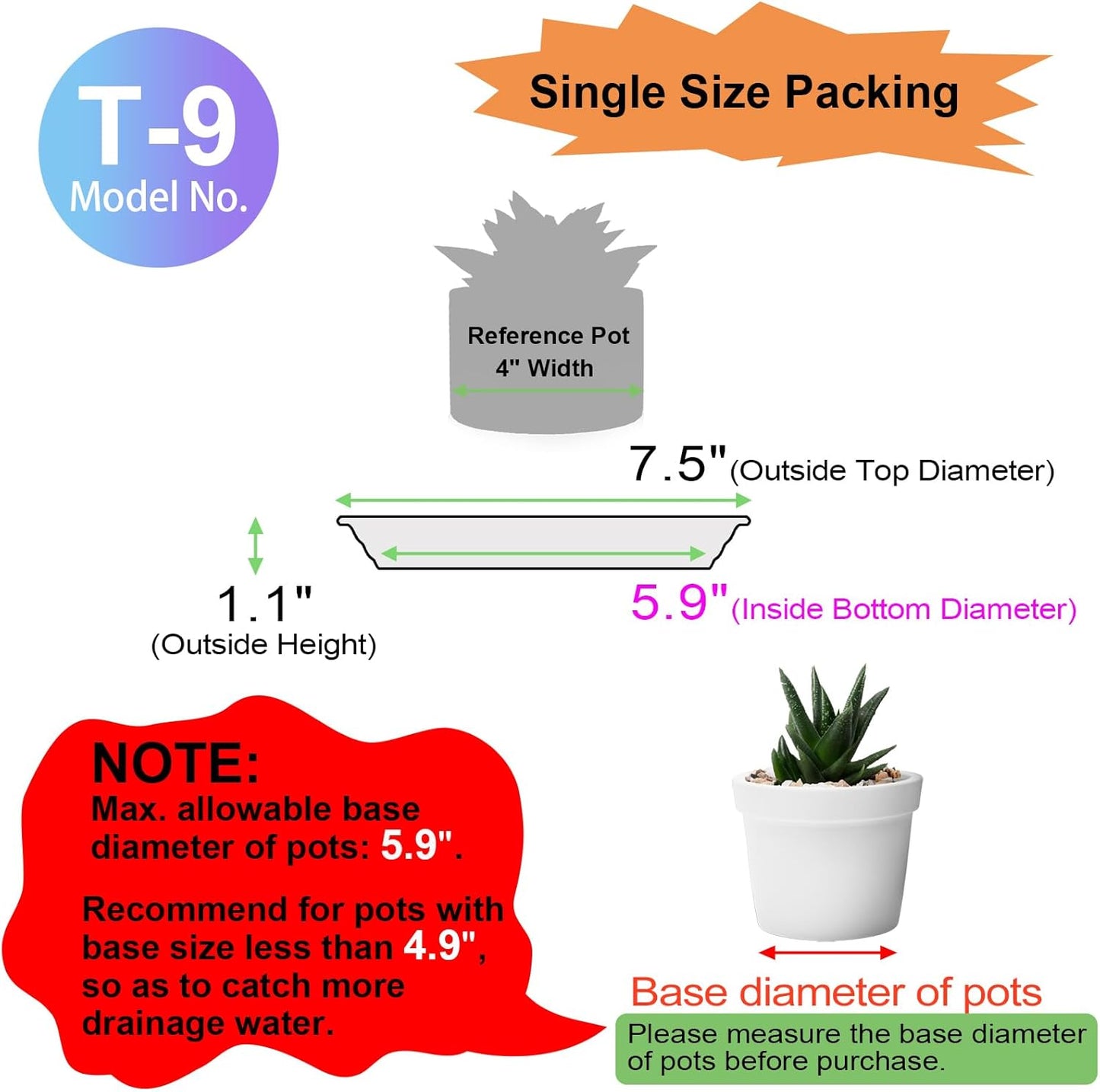Bandejas goteo plantas 7.5pulg plástico set 6 interiores duraderas