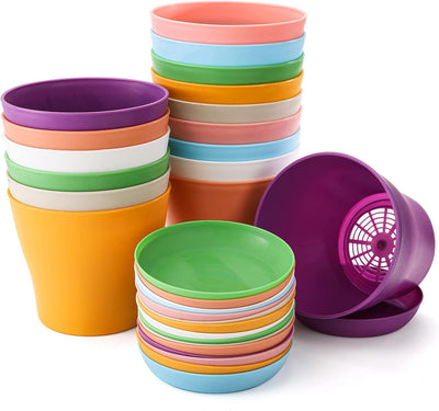 16 Macetas Plástico 5.5pulg Platillos 8 Colores Surtidos