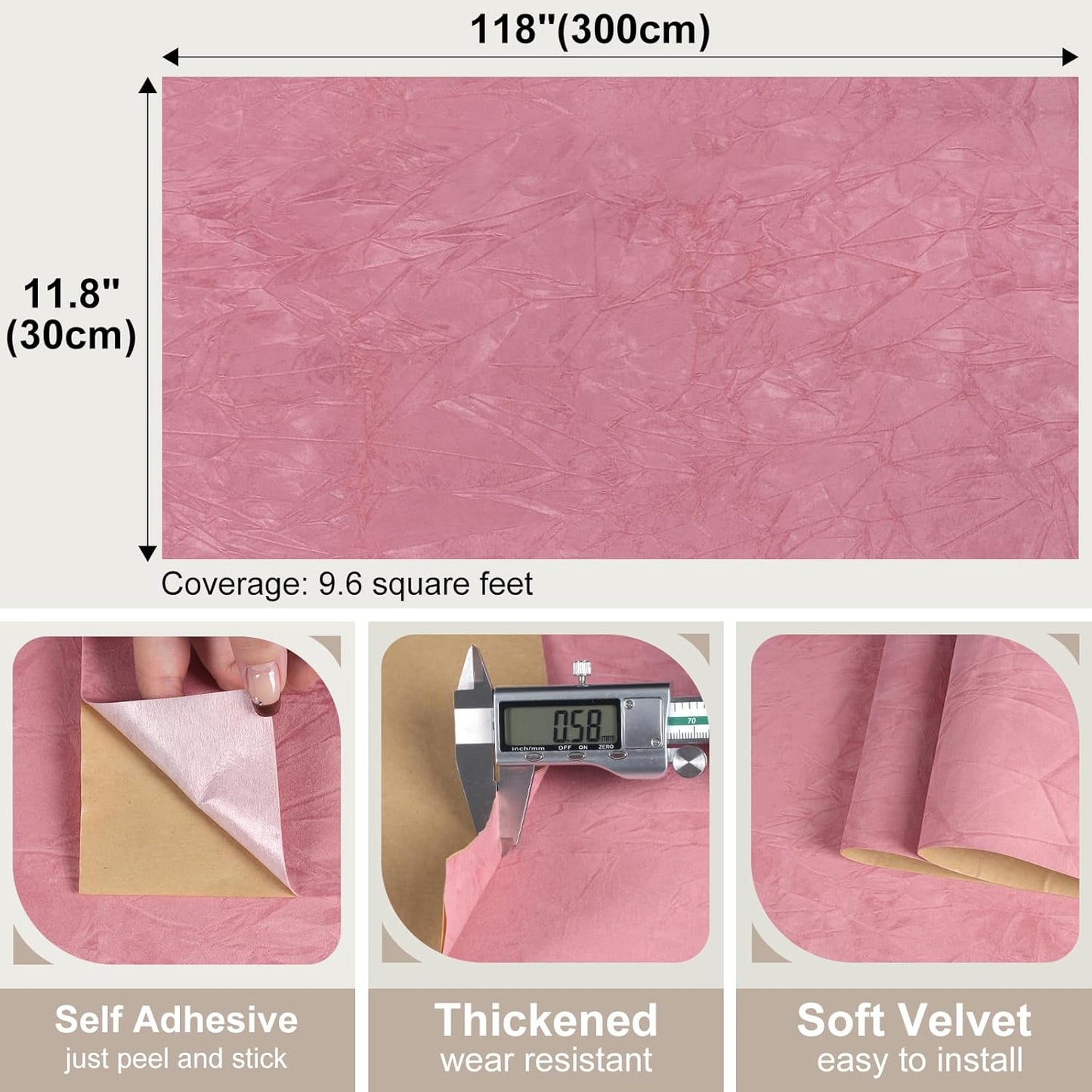 Forro de terciopelo autoadhesivo rosa para cajas de joyas y cajones