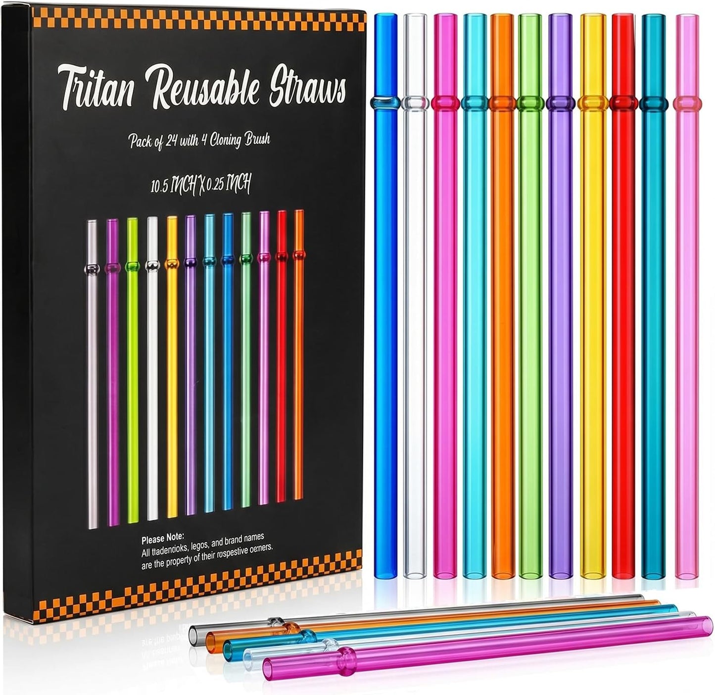 24 Popotes Reutilizables Tritan 10.5pulg 12 Colores