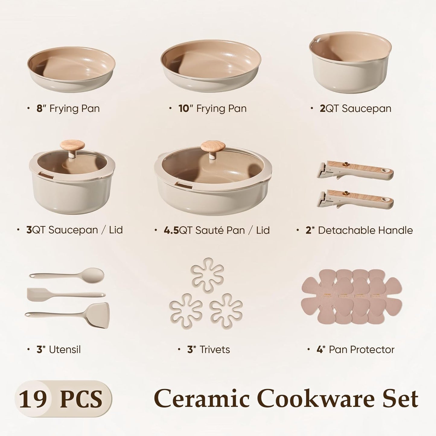 Set 19 Pzas Utensilios Cerámica Antiadherente