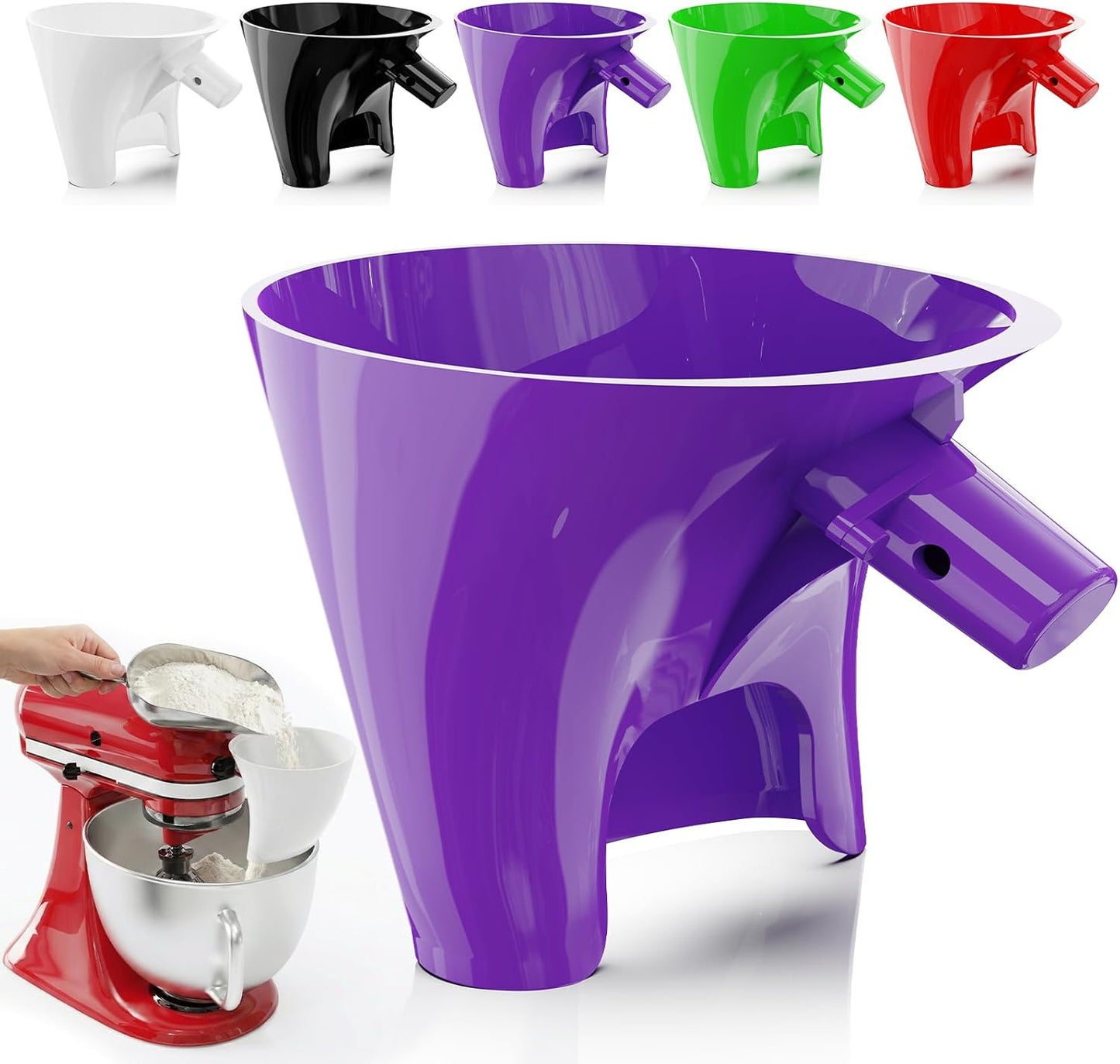 Embudo para batidora KitchenAid de harina, morado, se adapta a 4.5-5QT