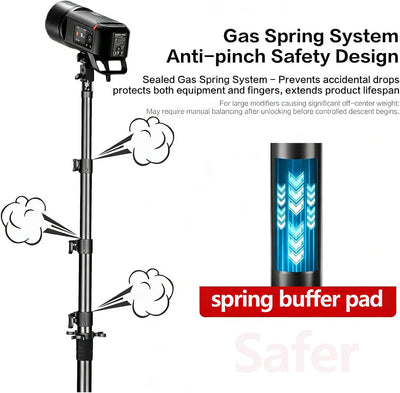 Soporte luz tubos 1.4pulg aluminio trípode 106pulg resorte gas 11lbs