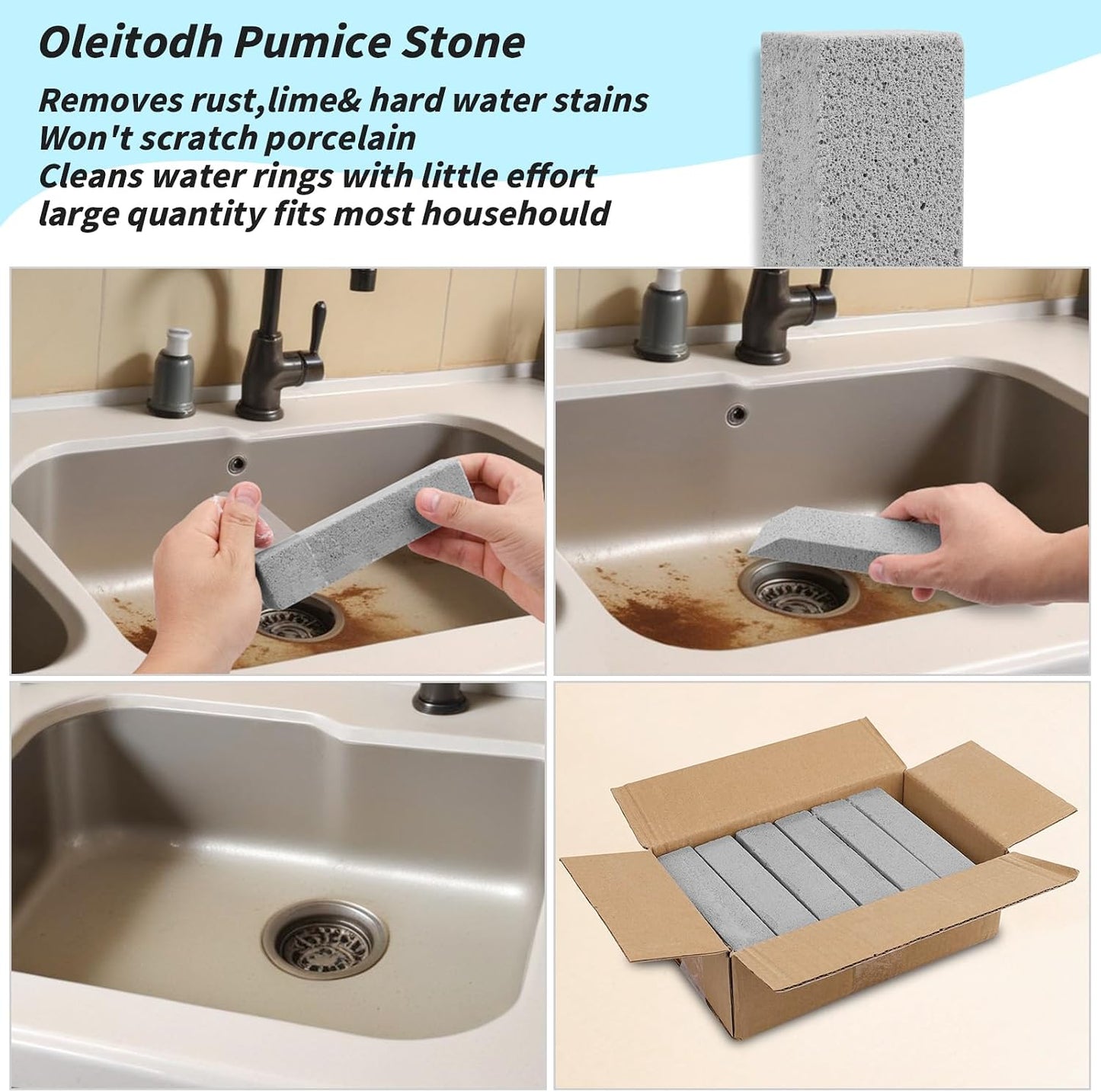50 Pzas Pómez Gris con Asas para Limpieza Baño Hogar